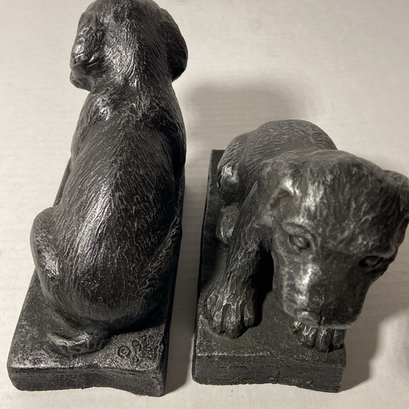 Pair of Vintage Heavy Resin Black Lab Bookends Signed JIN 93 - Picture 5 of 11